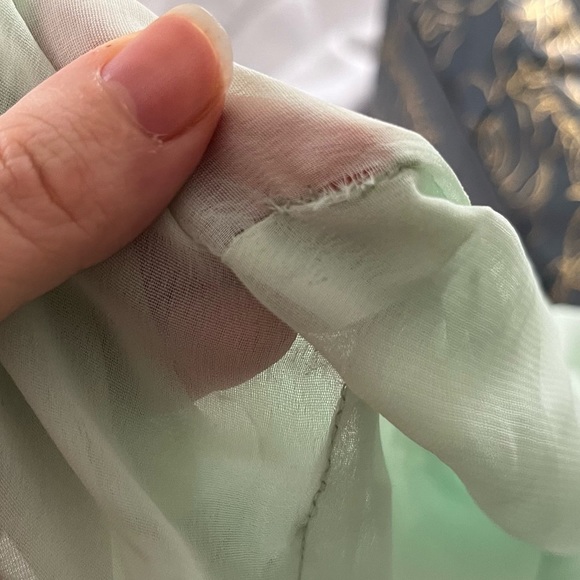 MINT Green Long Sleeve Handmade Embroidered Caftan Maxi Dress with Beading OS - Picture 11 of 11